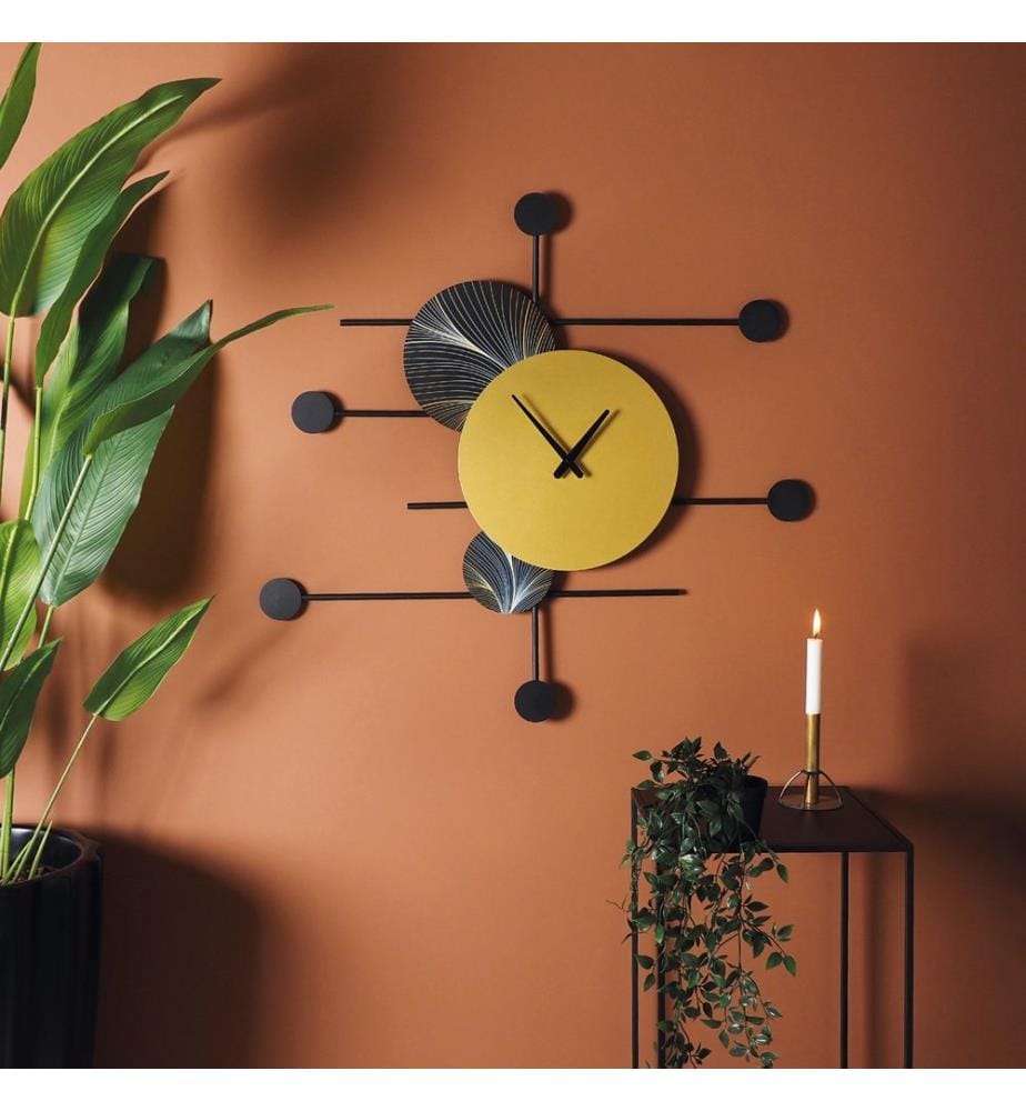 Decorative Metal Wall Clock, Gold, Black, 100% STEEL