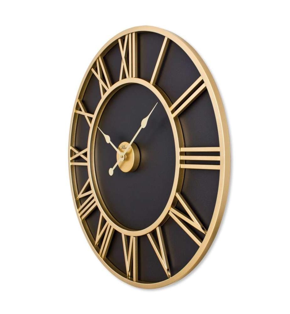 Decorative Metal Wall Clock, Gold, Black, 90% STEEL / 10% MDF