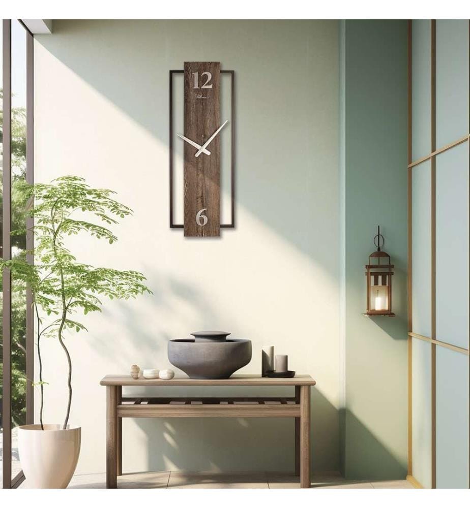 Decorative Wooden Wall Clock, Walnut, 80% MDF / 20% STEEL