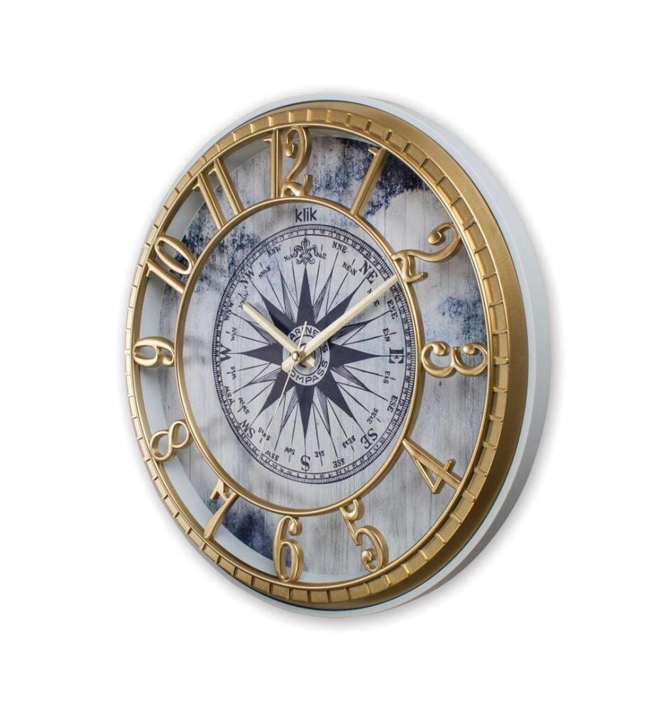 Decorative Wall Clock, Gold, Blue, 90% PLASTIC / 10% GLASS
