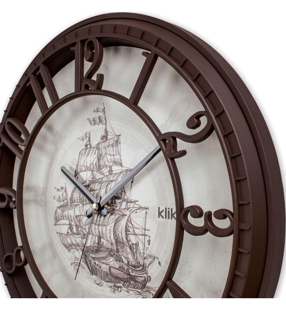 Decorative Wall Clock, Brown, 90% PLASTIC / 10% GLASS