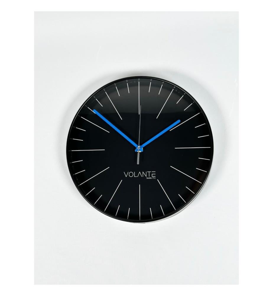 Decorative Wall Clock, Black, Blue, 100% PLASTIC