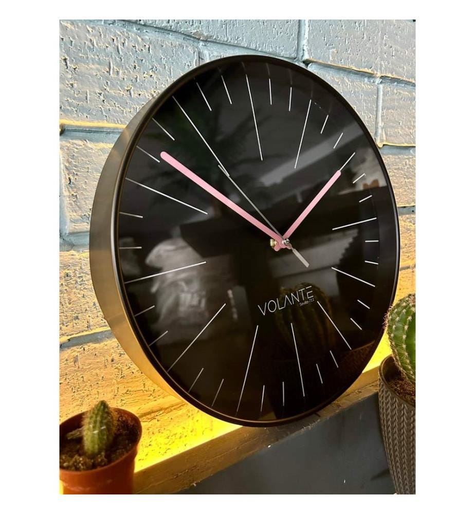 Decorative Wall Clock, Black, Pink, 100% PLASTIC