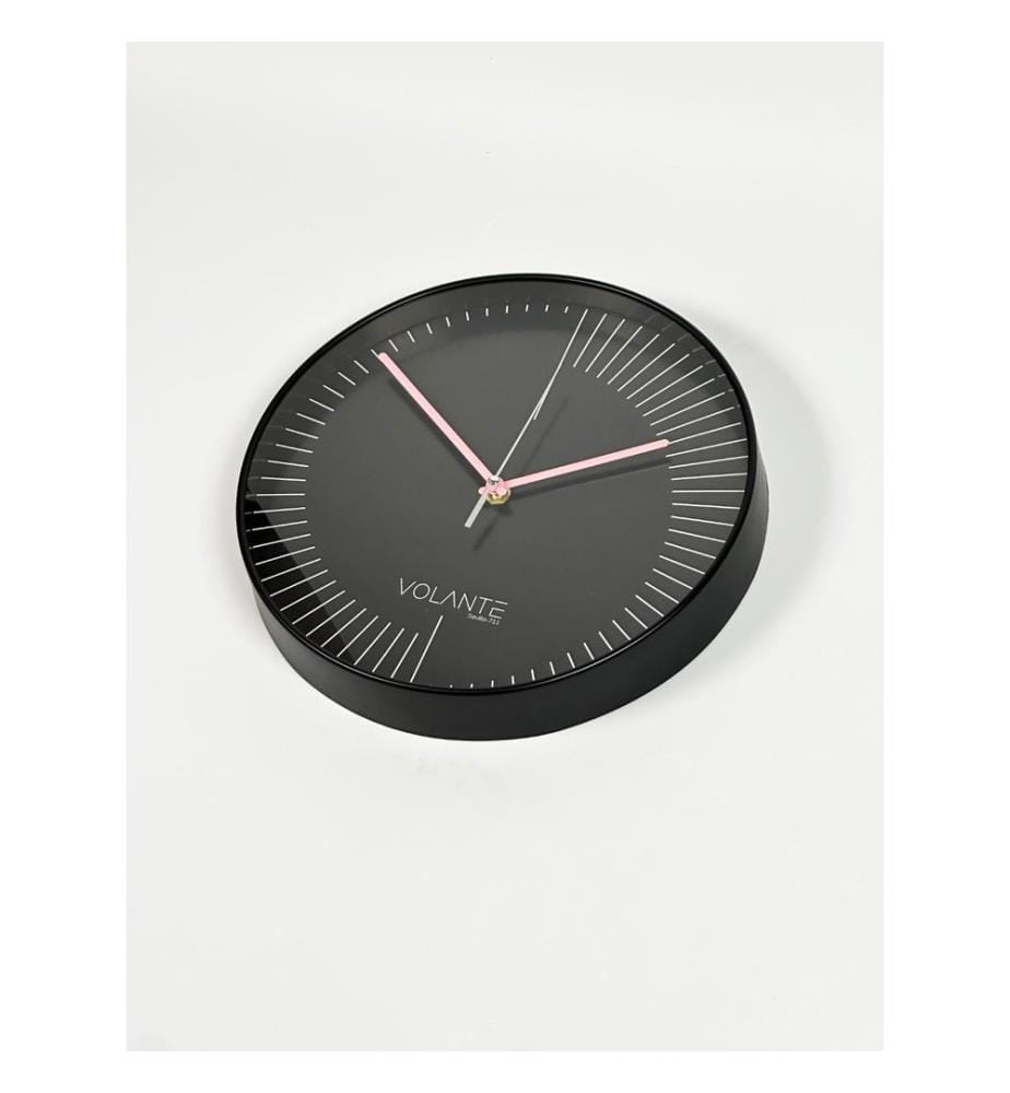 Decorative Wall Clock, Black, Pink, 100% PLASTIC