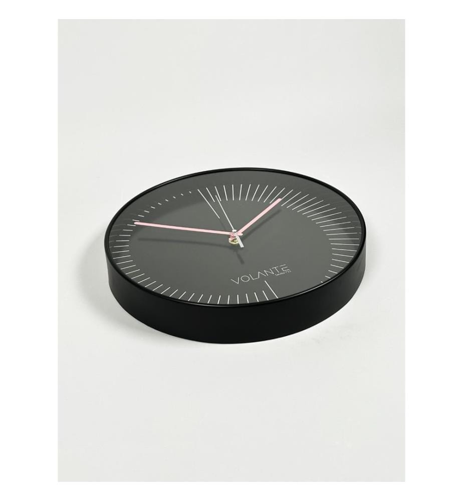 Decorative Wall Clock, Black, Pink, 100% PLASTIC