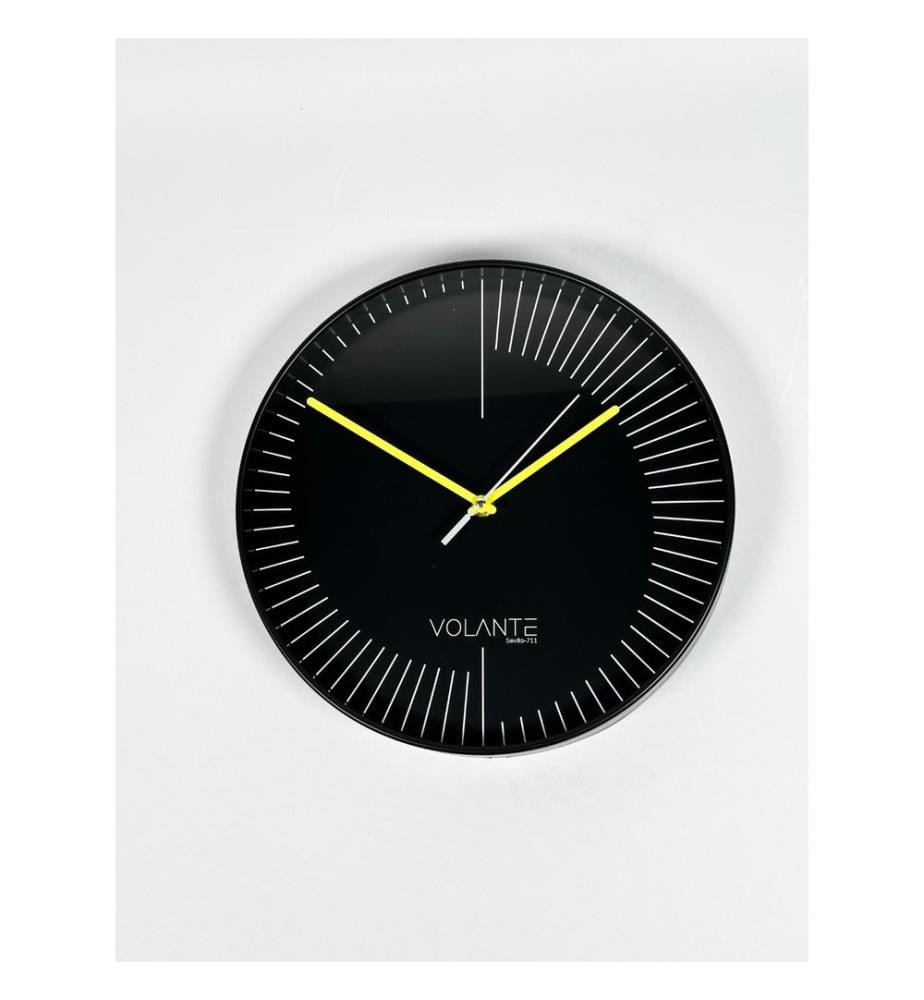 Decorative Wall Clock, Black, Yellow, 100% PLASTIC
