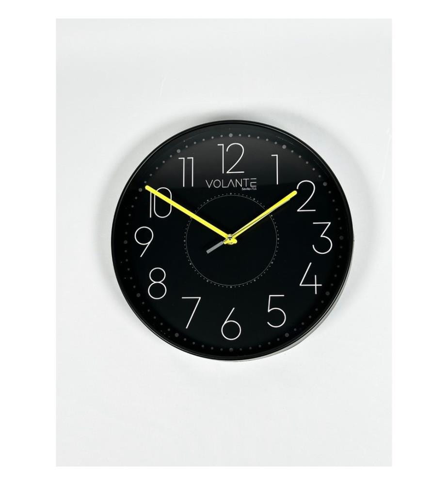 Decorative Wall Clock, Black, Yellow, 100% PLASTIC