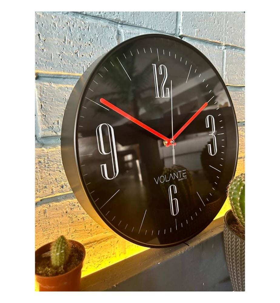 Decorative Wall Clock, Black, Red, 100% PLASTIC