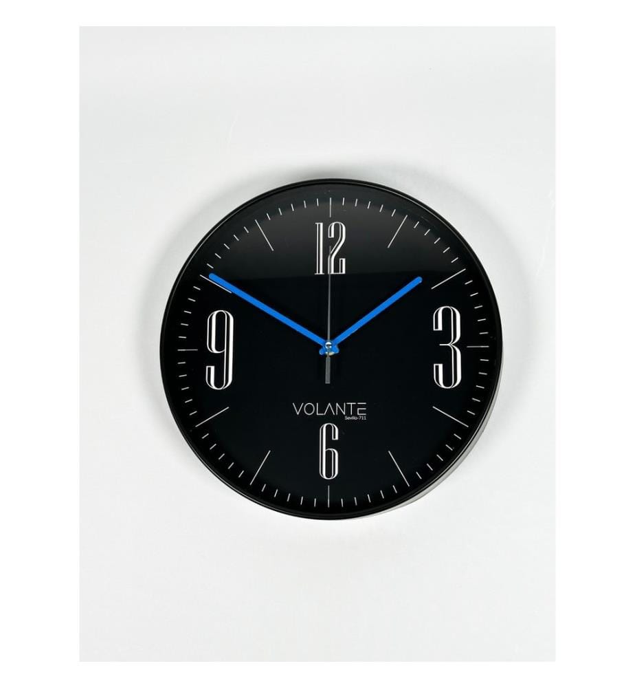 Decorative Wall Clock, Black, Blue, 100% PLASTIC