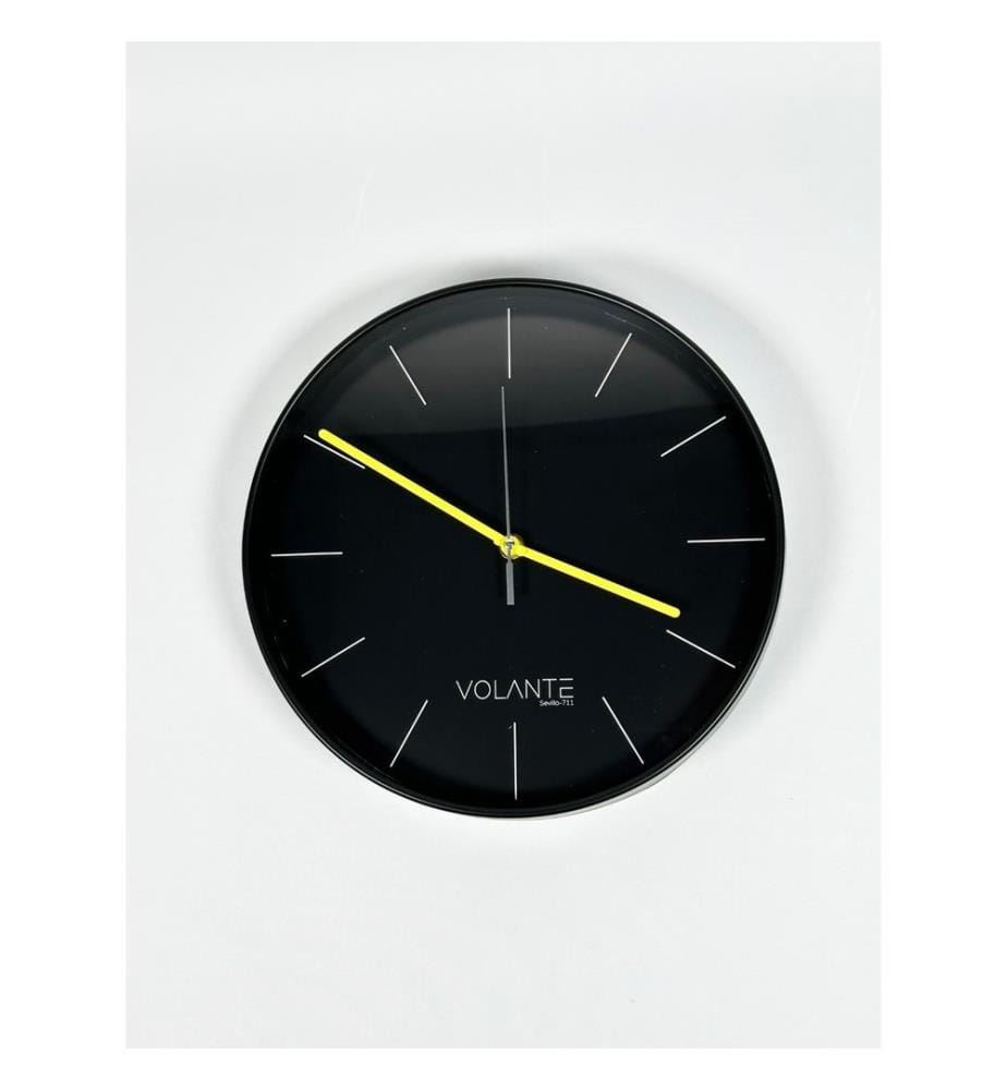 Decorative Wall Clock, Black, Yellow, 100% PLASTIC