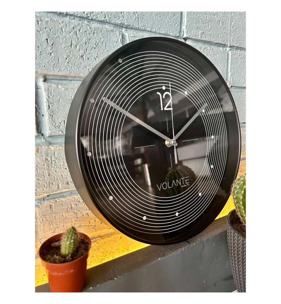 Decorative Wall Clock, Black, Silver, 100% PLASTIC