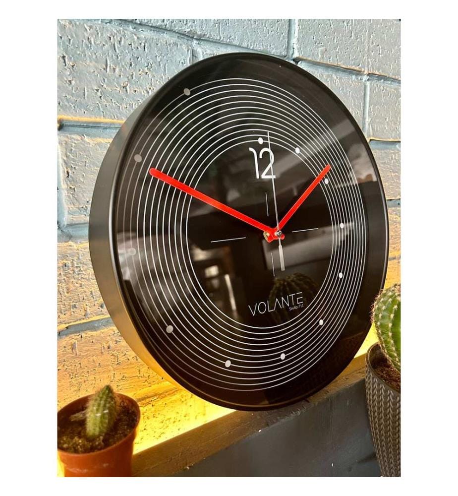 Decorative Wall Clock, Black, Red, 100% PLASTIC