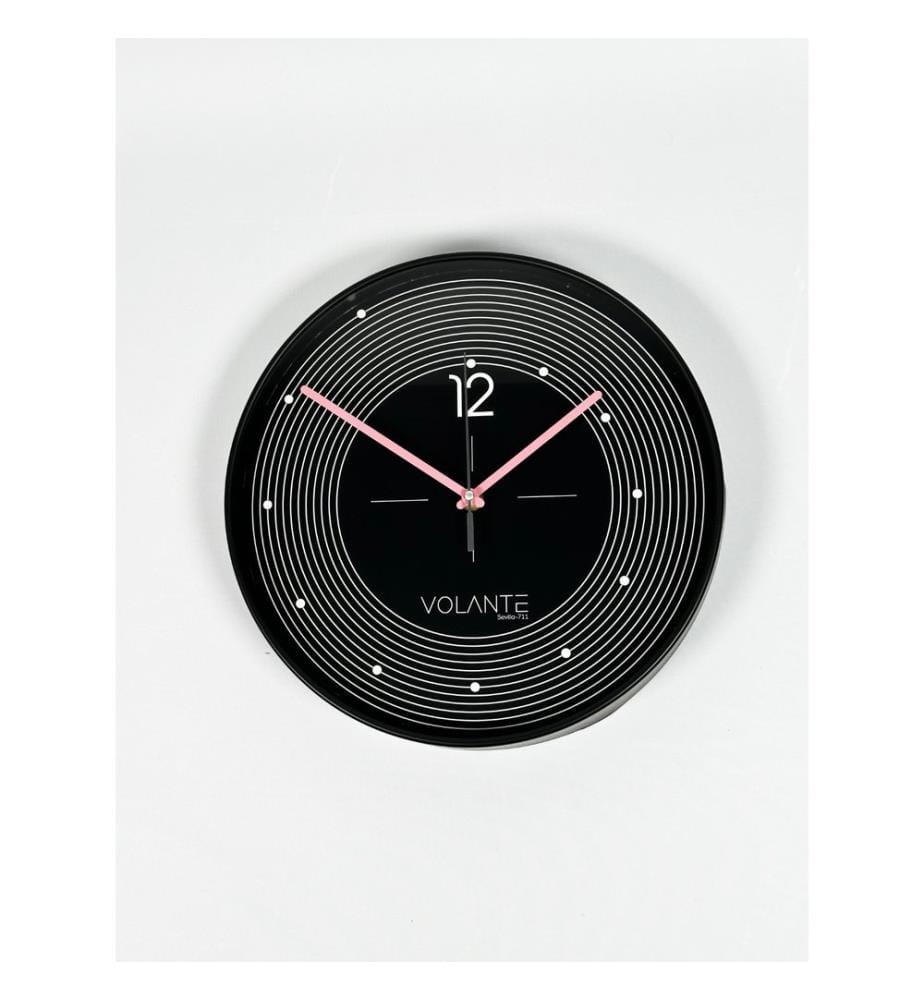 Decorative Wall Clock, Black, Pink, 100% PLASTIC