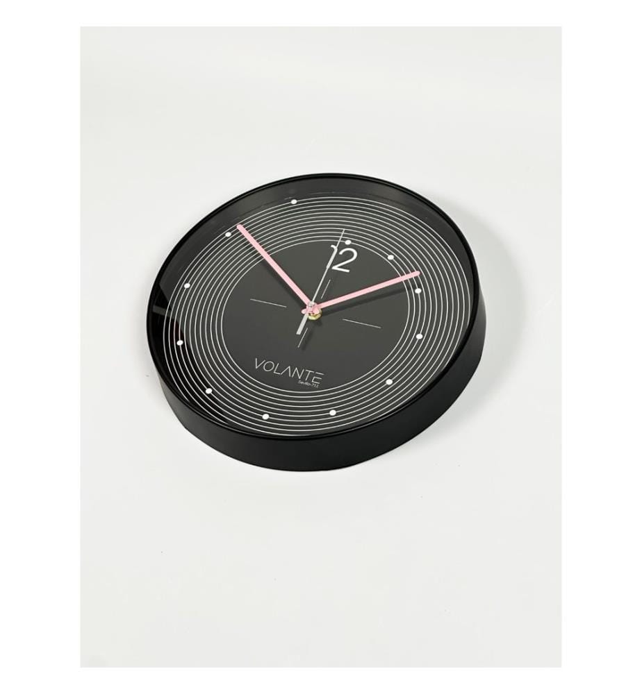 Decorative Wall Clock, Black, Pink, 100% PLASTIC