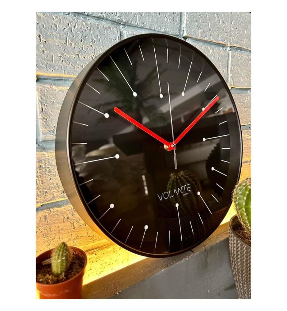 Decorative Wall Clock, Black, Red, 100% PLASTIC