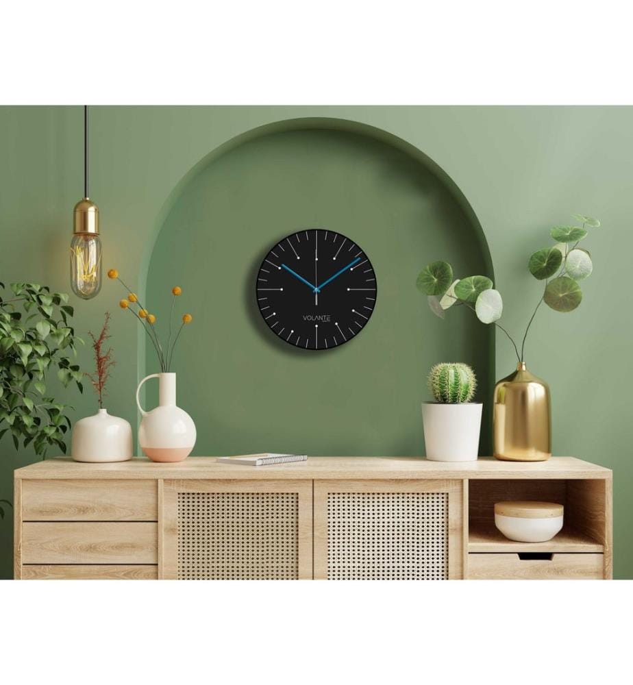 Decorative Wall Clock, Black, Blue, 100% PLASTIC