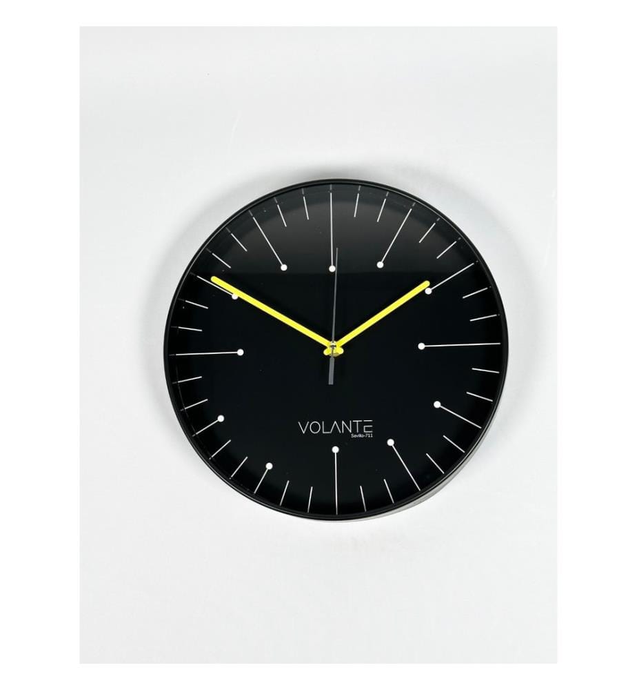 Decorative Wall Clock, Black, Yellow, 100% PLASTIC