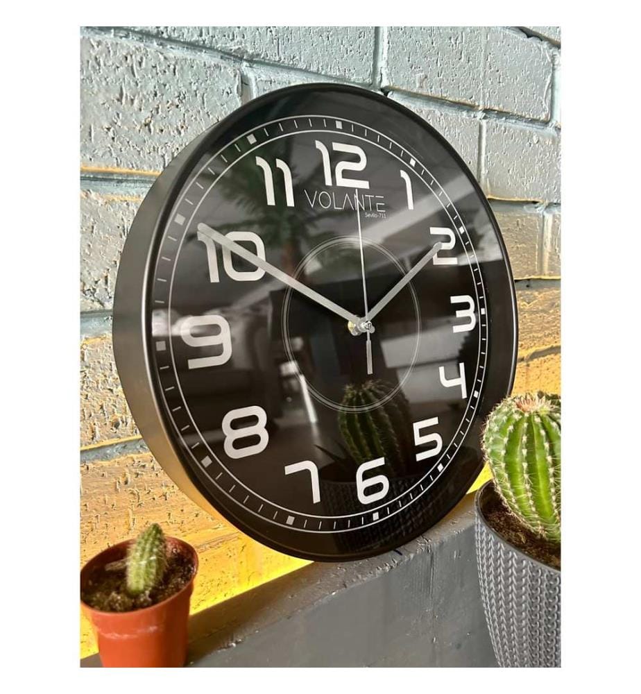 Decorative Wall Clock, Black, Silver, 100% PLASTIC