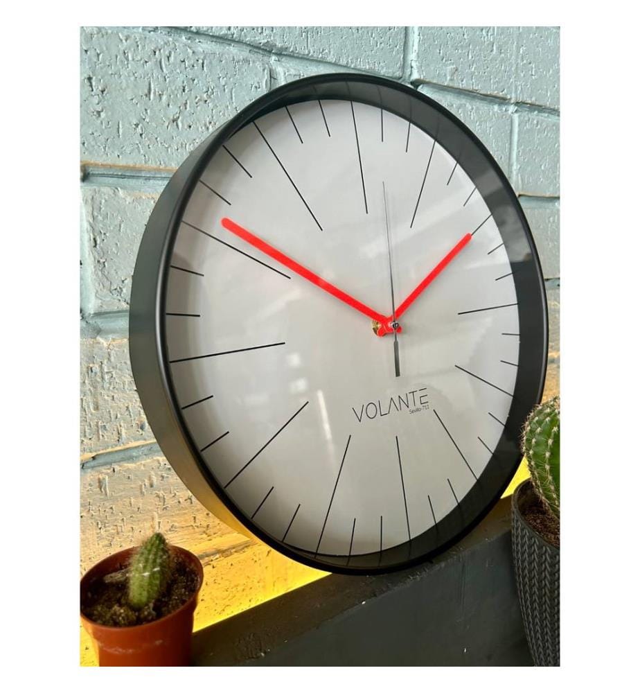 Decorative Wall Clock, Black, Red, 100% PLASTIC