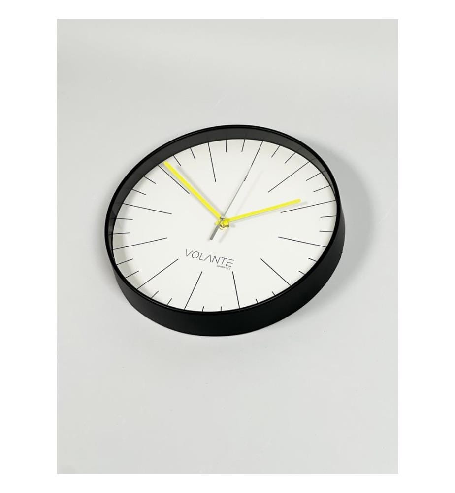 Decorative Wall Clock, Black, Yellow, 100% PLASTIC