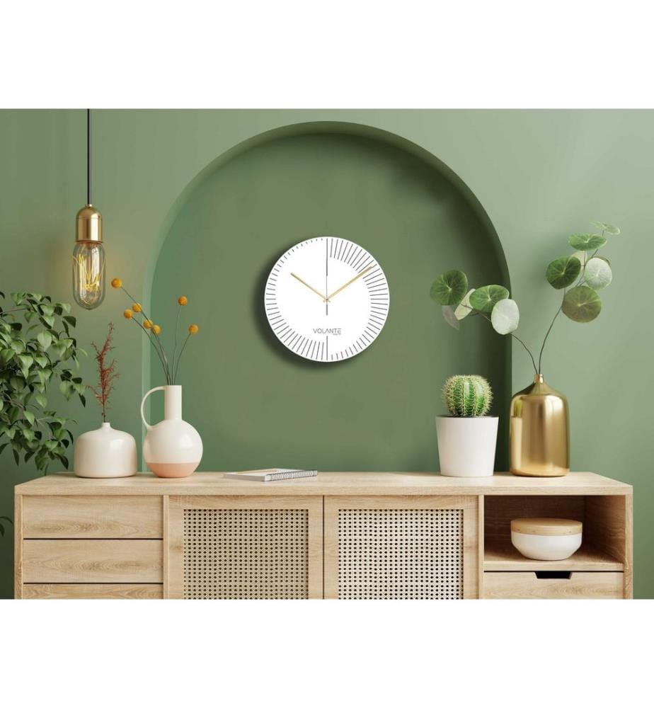 Decorative Wall Clock, White, Gold, 100% PLASTIC