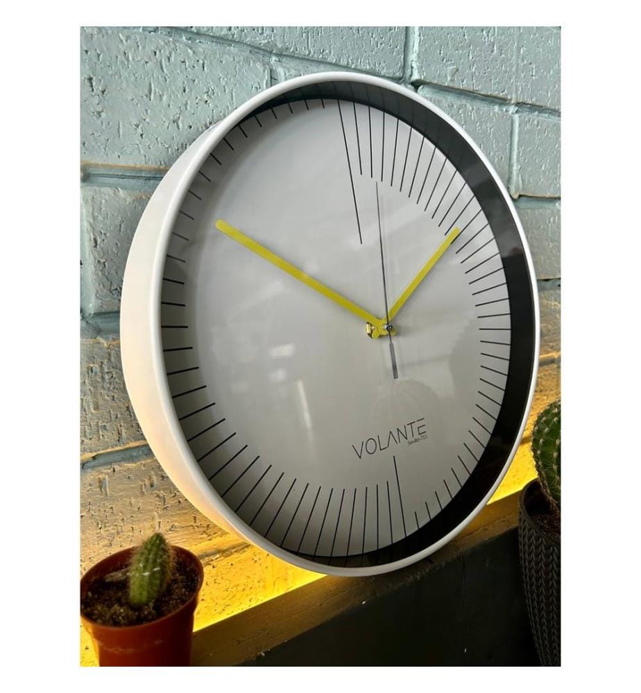 Decorative Wall Clock, White, Yellow, 100% PLASTIC
