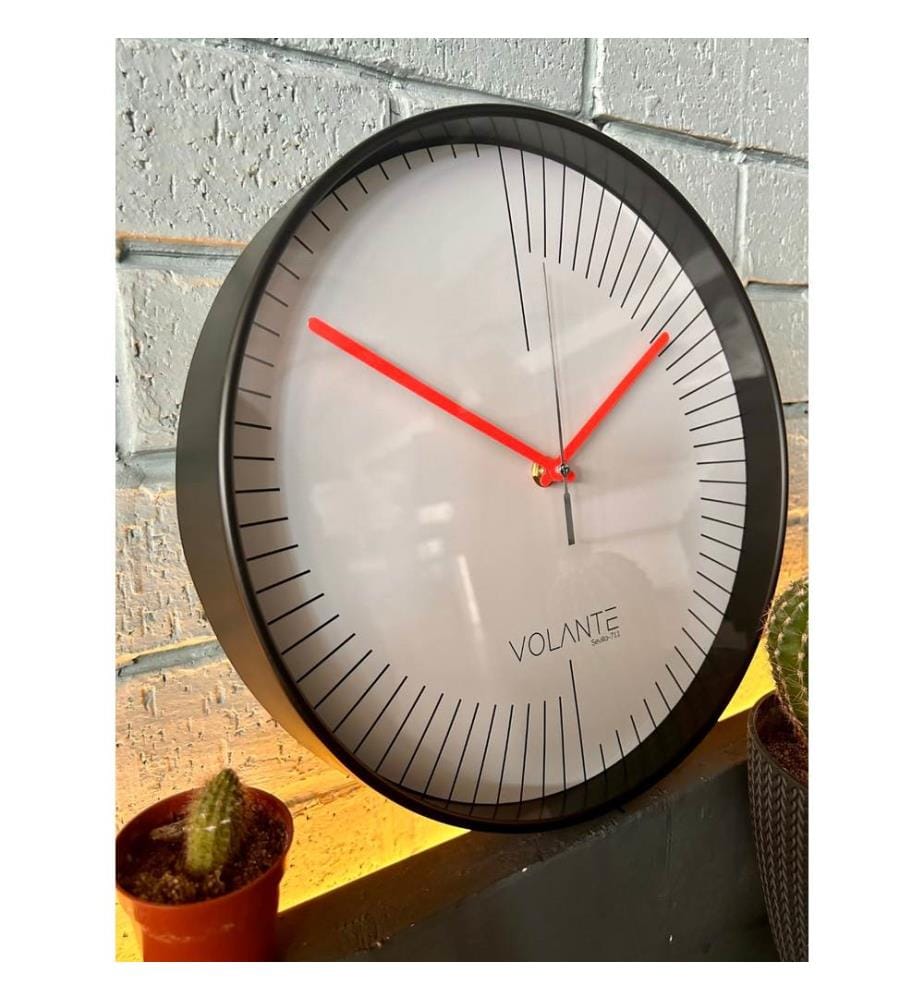 Decorative Wall Clock, Black, Red, 100% PLASTIC