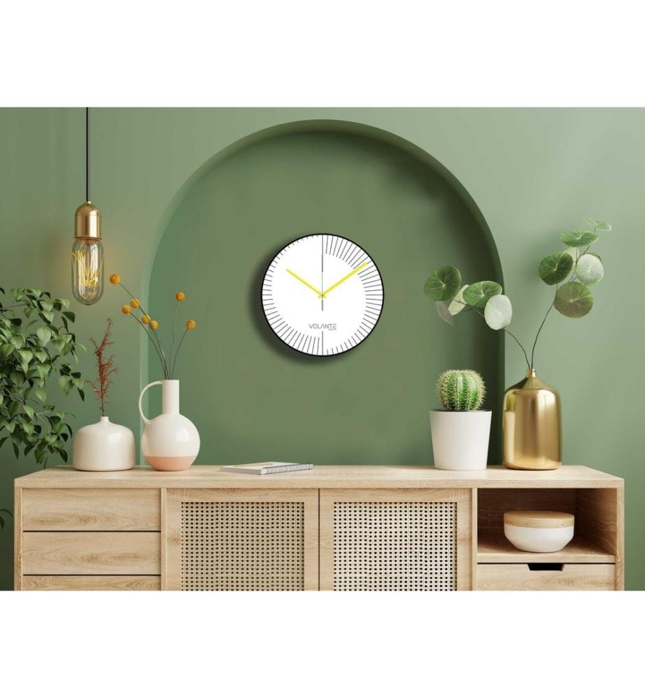 Decorative Wall Clock, Black, Yellow, 100% PLASTIC