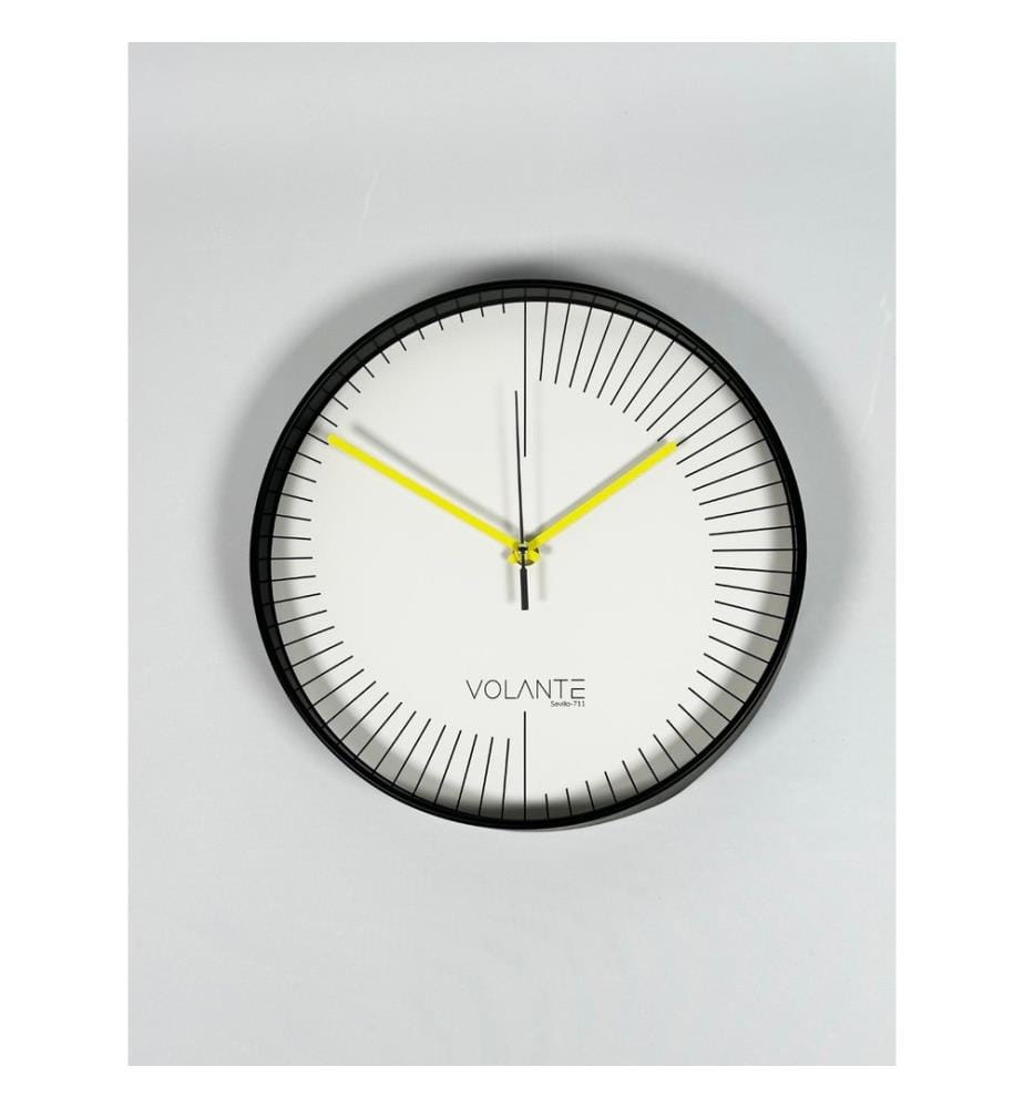 Decorative Wall Clock, Black, Yellow, 100% PLASTIC