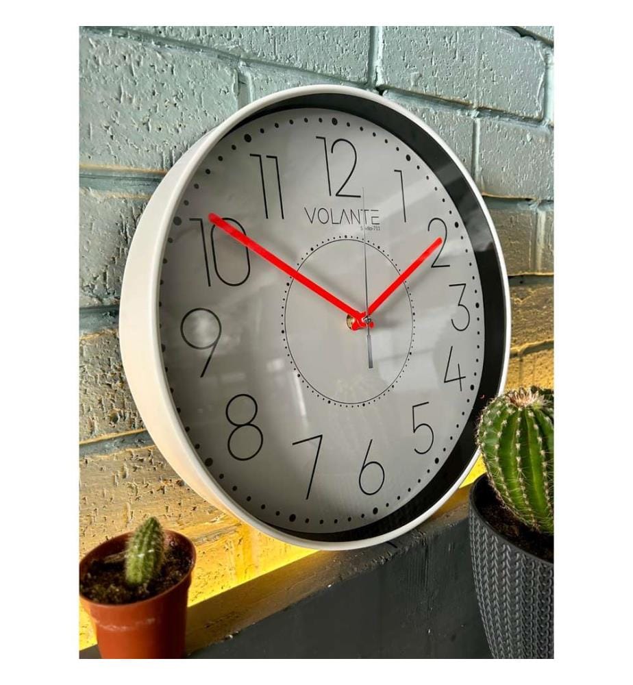 Decorative Wall Clock, White, Red, 100% PLASTIC