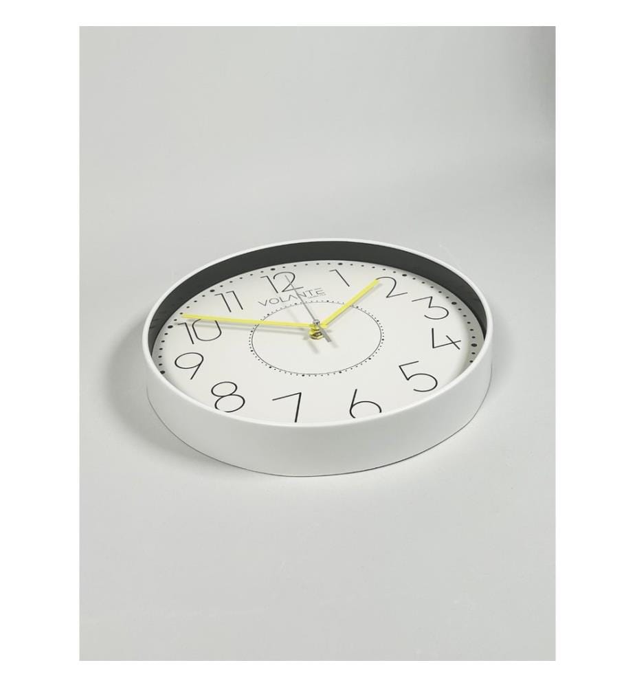 Decorative Wall Clock, White, Yellow, 100% PLASTIC