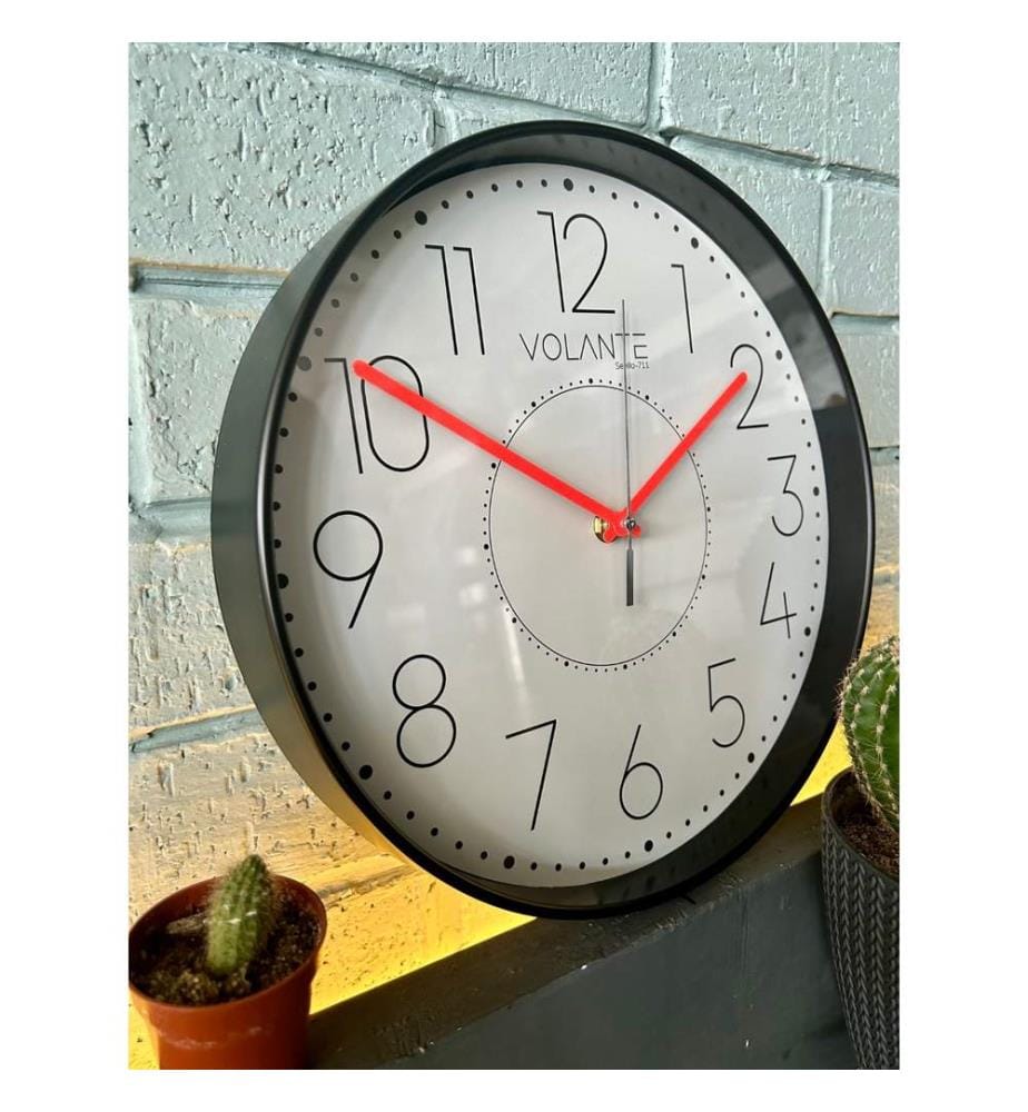 Decorative Wall Clock, Black, Red, 100% PLASTIC