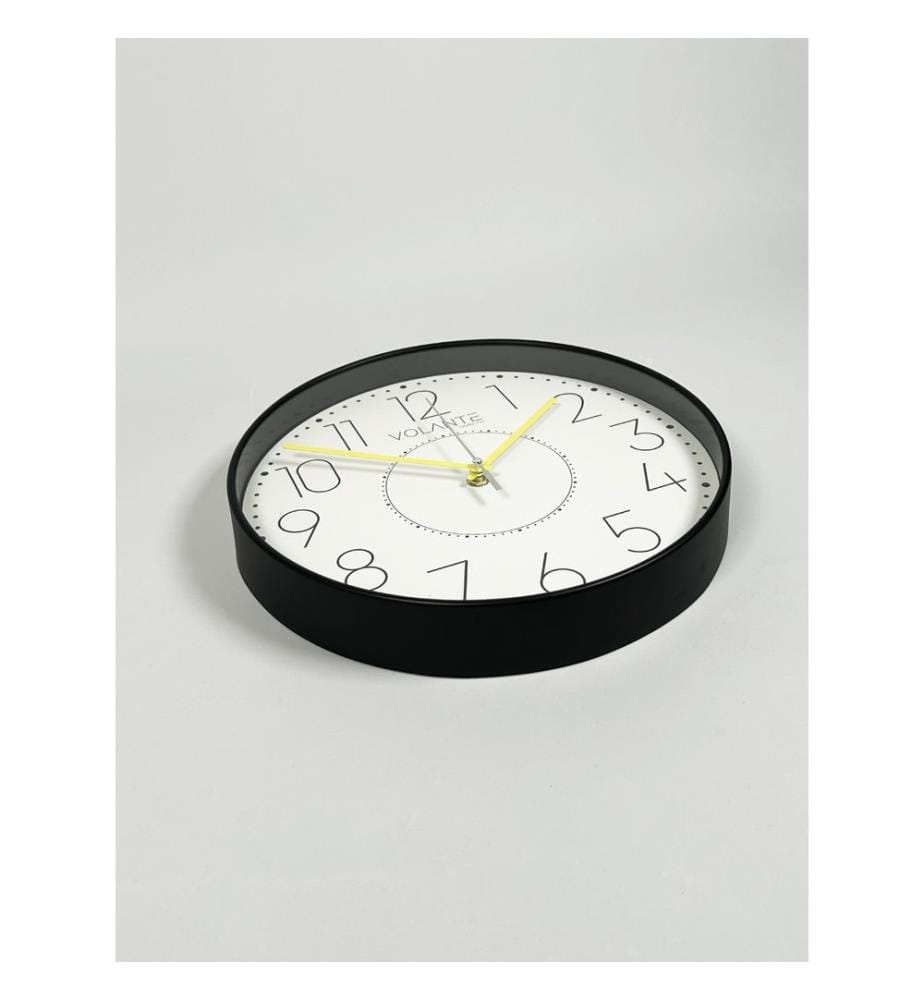 Decorative Wall Clock, Black, Yellow, 100% PLASTIC