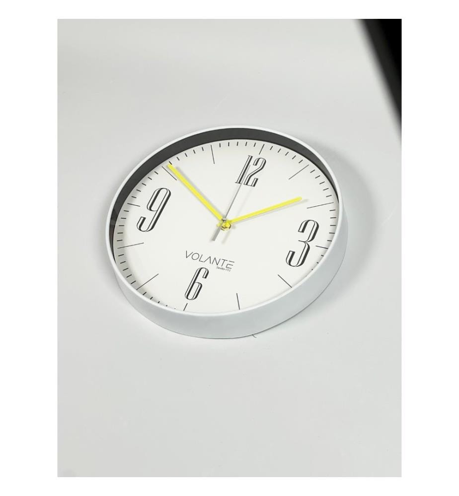 Decorative Wall Clock, White, Yellow, 100% PLASTIC