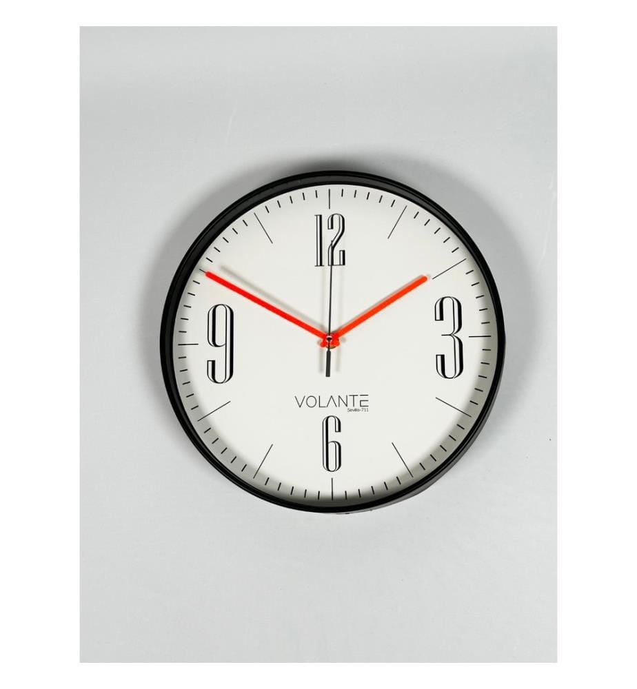 Decorative Wall Clock, Black, Red, 100% PLASTIC