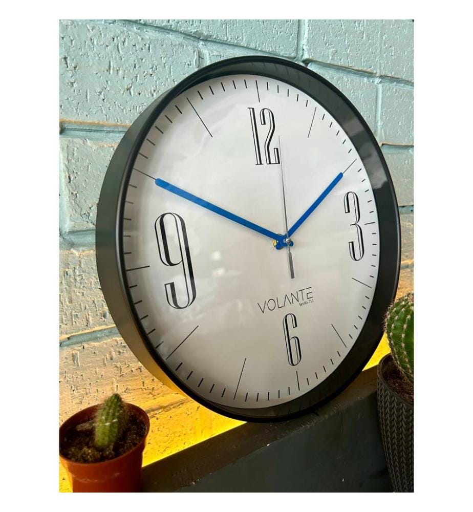 Decorative Wall Clock, Black, Blue, 100% PLASTIC
