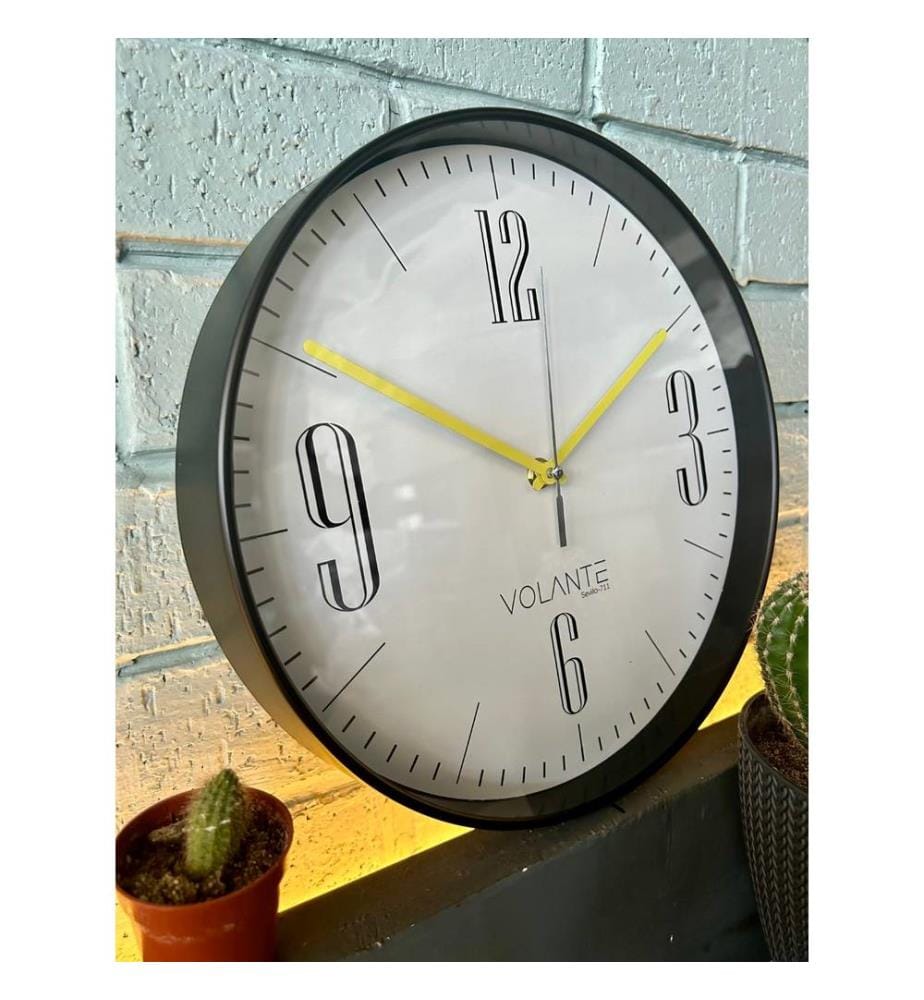 Decorative Wall Clock, Black, Yellow, 100% PLASTIC
