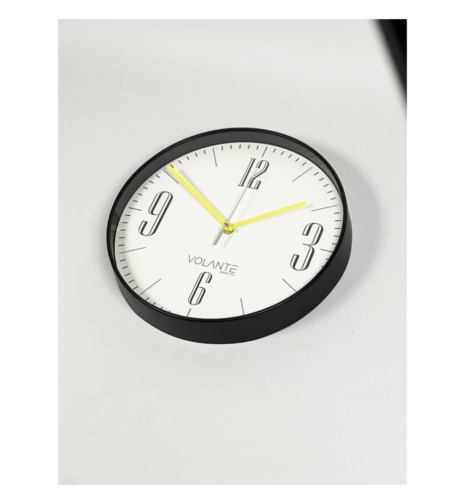 Decorative Wall Clock, Black, Yellow, 100% PLASTIC
