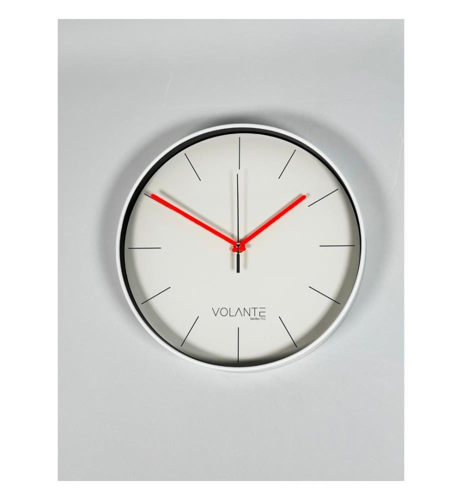 Decorative Wall Clock, White, Red, 100% PLASTIC