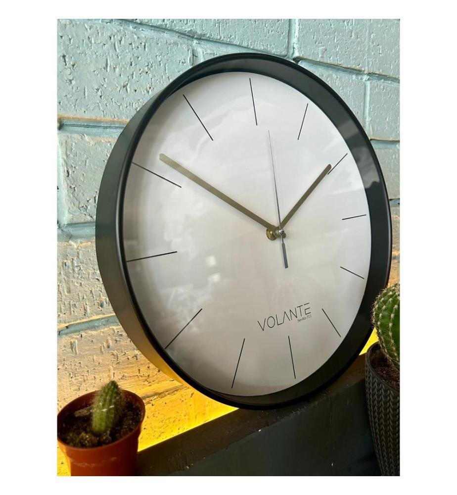 Decorative Wall Clock, Black, Gold, 100% PLASTIC