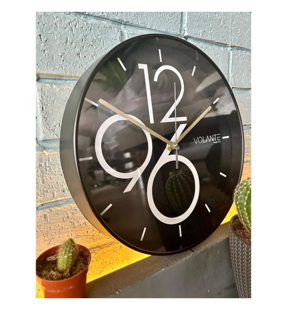 Decorative Wall Clock, Black, Gold, 100% PLASTIC