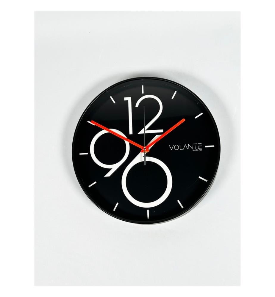Decorative Wall Clock, Black, Red, 100% PLASTIC