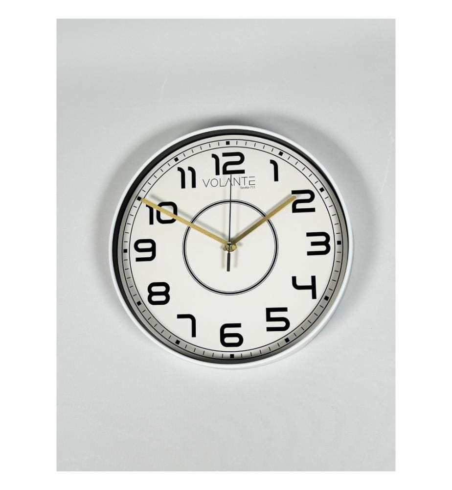 Decorative Wall Clock, White, Gold, 100% PLASTIC
