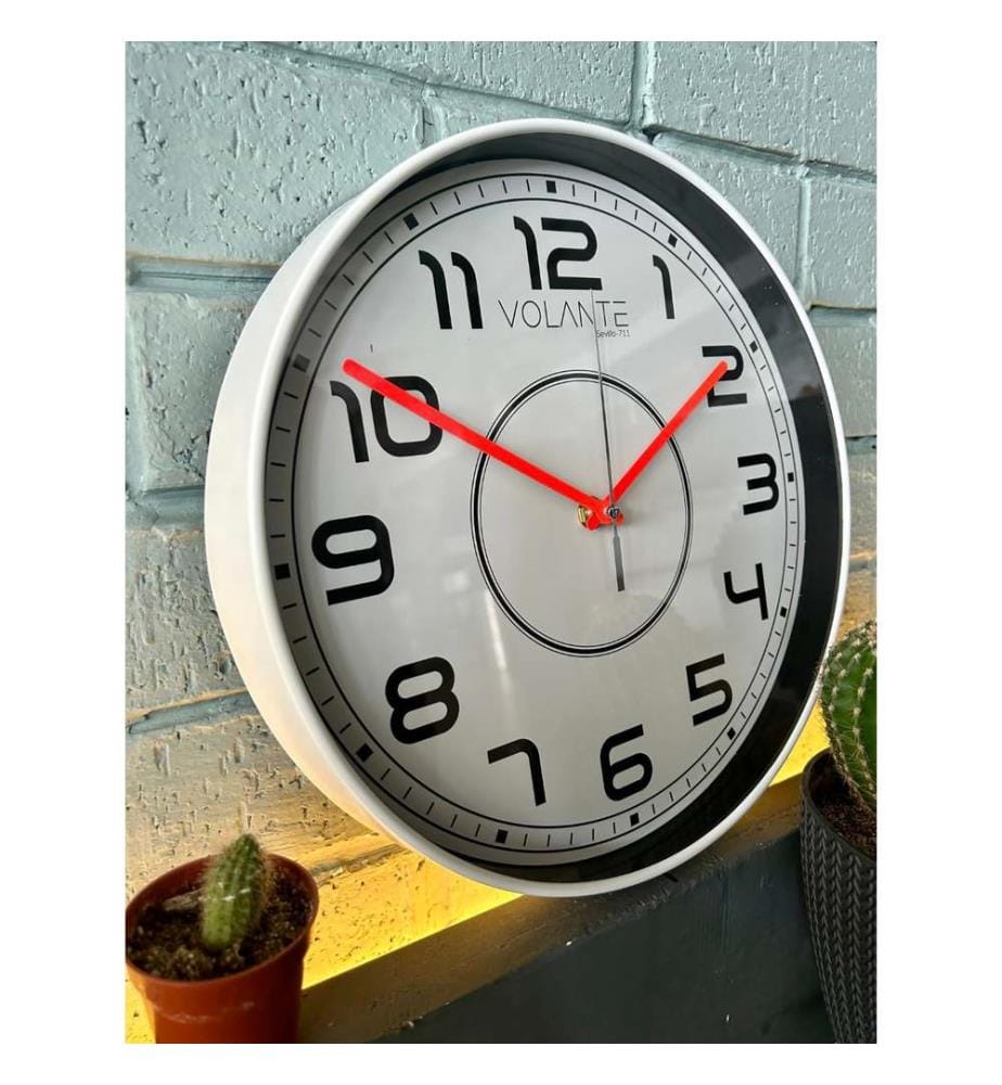 Decorative Wall Clock, White, Red, 100% PLASTIC