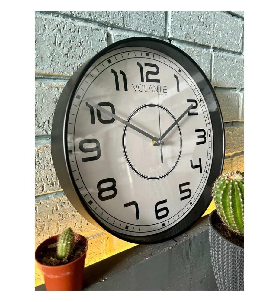 Decorative Wall Clock, Black, Silver, 100% PLASTIC