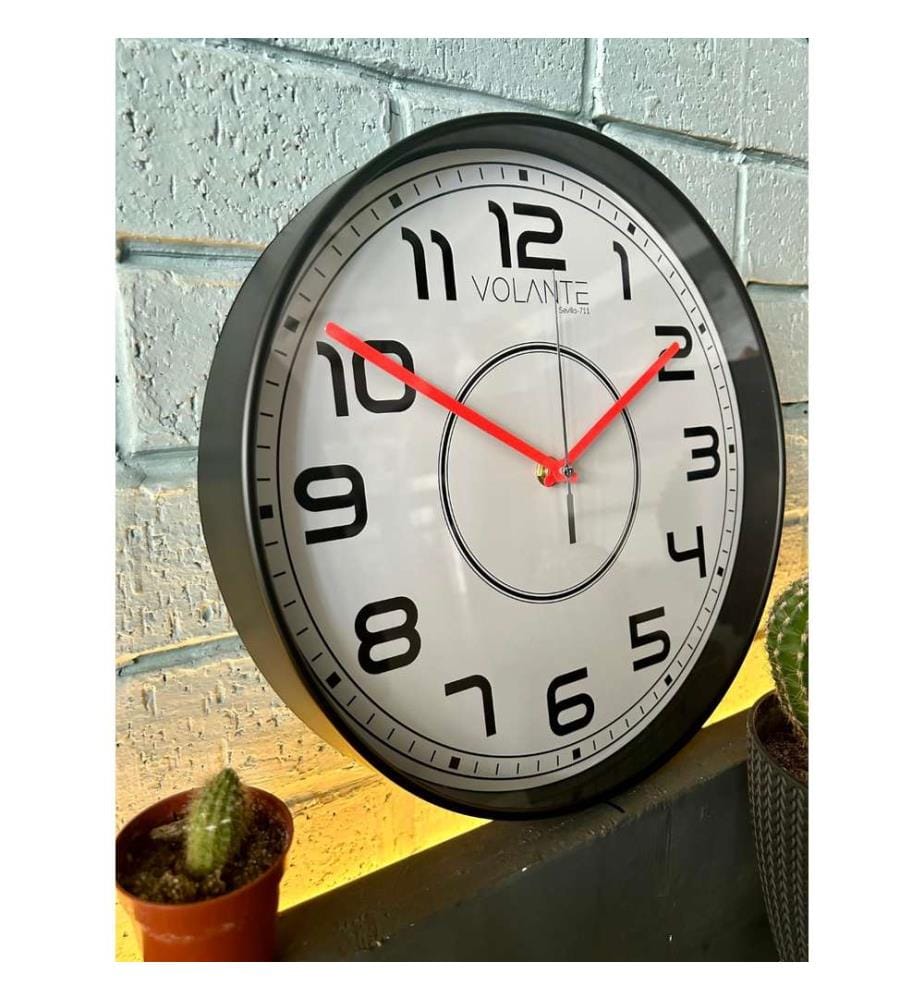Decorative Wall Clock, Black, Red, 100% PLASTIC
