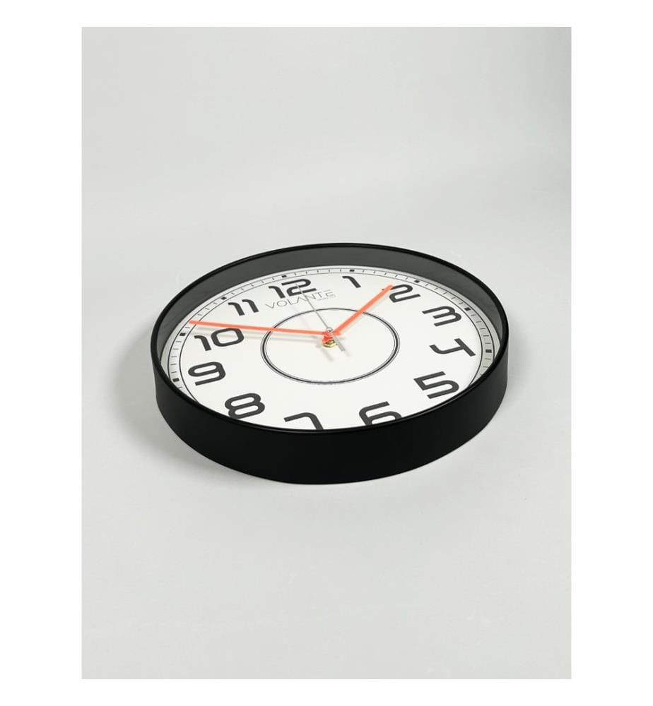 Decorative Wall Clock, Black, Red, 100% PLASTIC