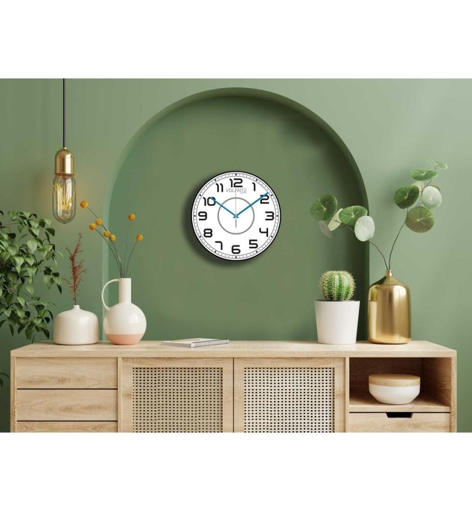 Decorative Wall Clock, Black, Blue, 100% PLASTIC