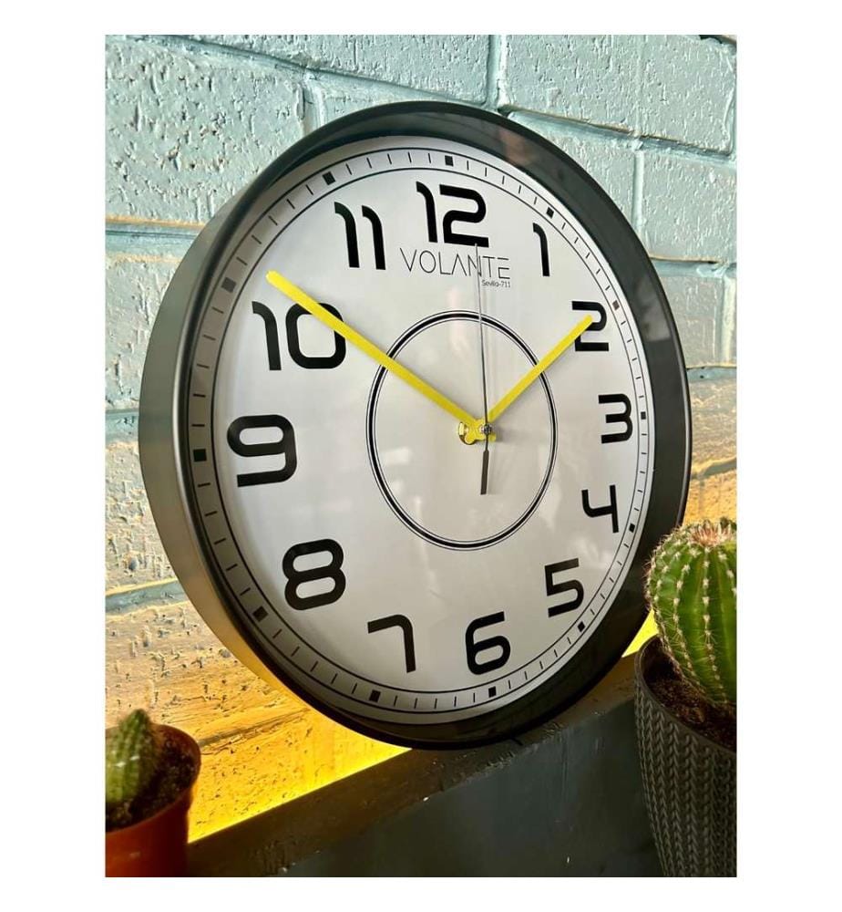Decorative Wall Clock, Black, Yellow, 100% PLASTIC
