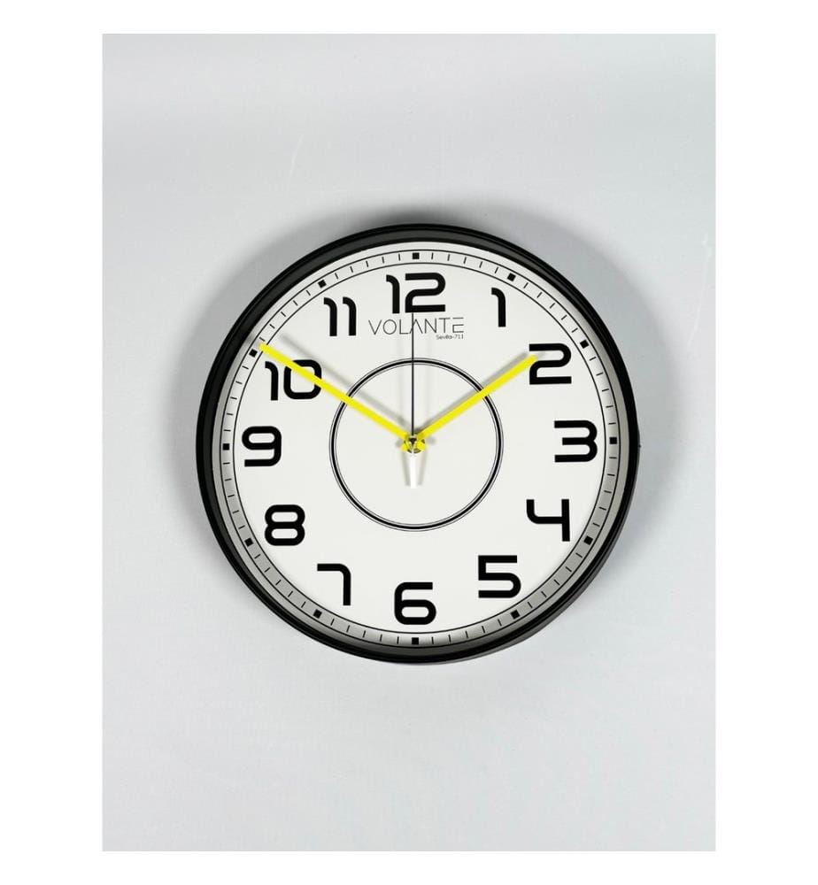 Decorative Wall Clock, Black, Yellow, 100% PLASTIC